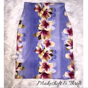 Purple High Waisted Hibiscus Skirt